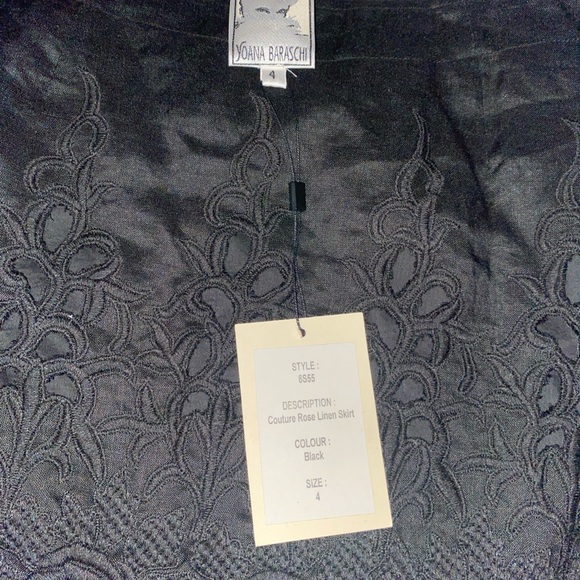 NWT YOANA BARASCHI Black Linen Eyelet Floral A Line Skirt Women Sz 4 New - Picture 4 of 9